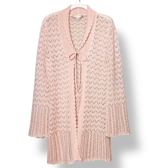 VTG Victoria’s Secret Y2K Tie Front Cardigan XS sweater blush pink pointelle - Picture 1 of 12